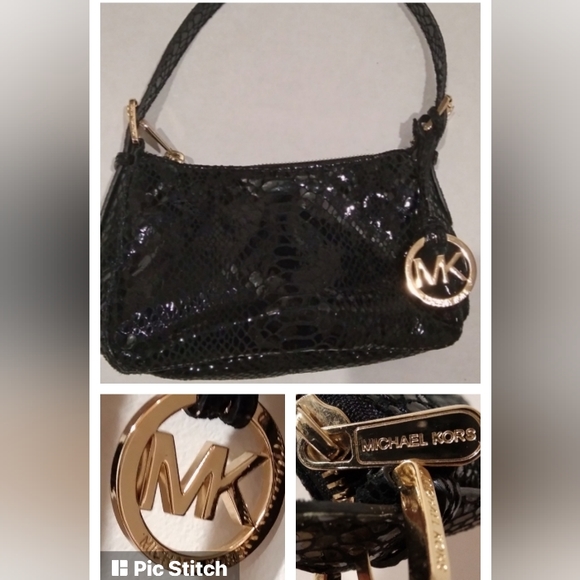MICHAEL Michael Kors Handbags - ⚫ Michael Kors Black Snake Skin Print on Suede Party/Evening Mini Bag, Logo